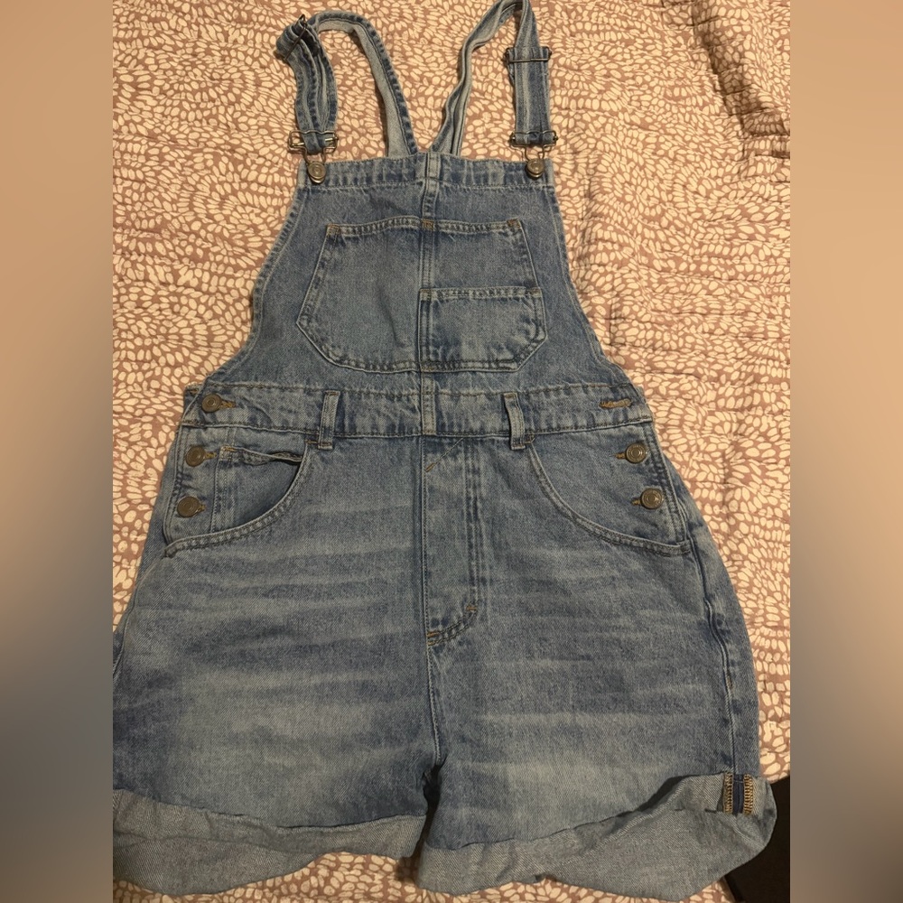 Free People Denim Overalls Shorts